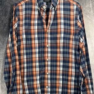 Banana Republic Button Down Plaid Long Sleeve LG Men Multicolor Blu Orange Shirt